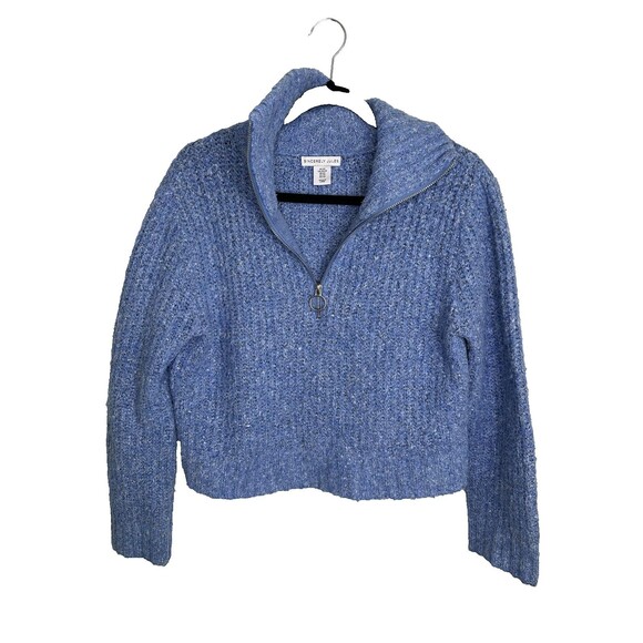 Sincerly Jules Sweaters - Sincerely Jules Sweater Womens XS Mock Neck Boucle Pullover Wool Blue Half Zip
